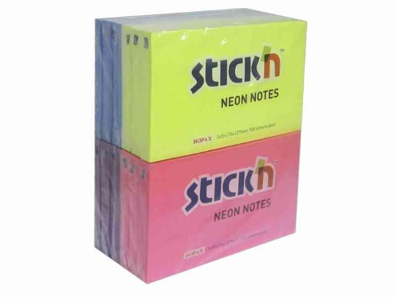 Neon Post-it Noter i Gul, Blå, Magenta, Lilla - 12 stk.