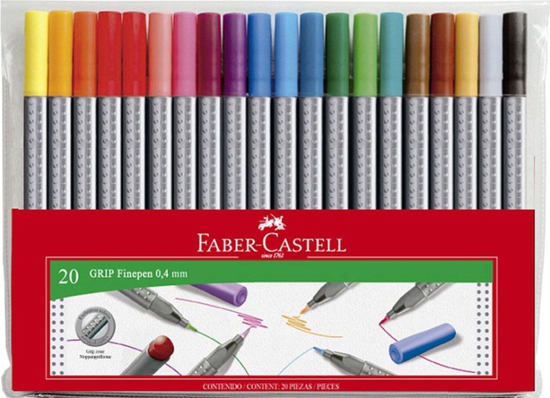Faber-Castell Grip Fiberpen 0,4 mm - 20 Ass. Farver