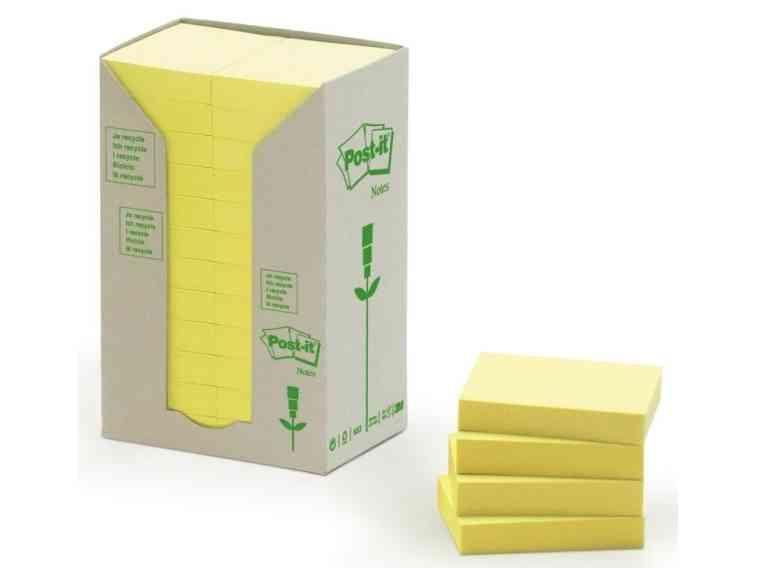 Post-It® Recycled Notes, Canary Yellow™, 24 Blokke, 38 Mm X 51 Mm
