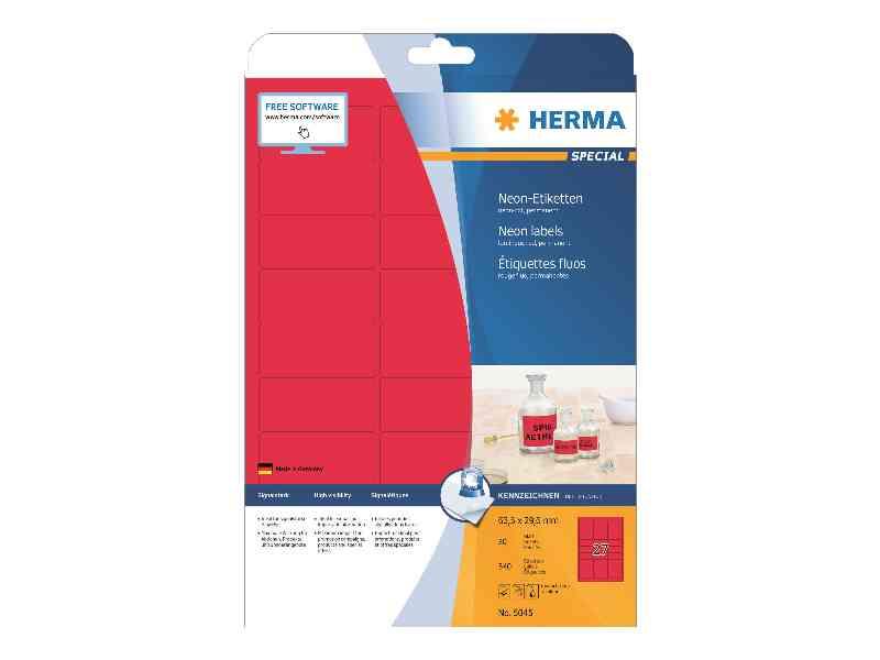 Herma Special - Mat Rød Selvklæbende Etiketter 63,5 x 29,6 mm