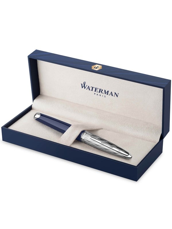 Waterman Carene fyldepen i metal med blå lak og gaveæske