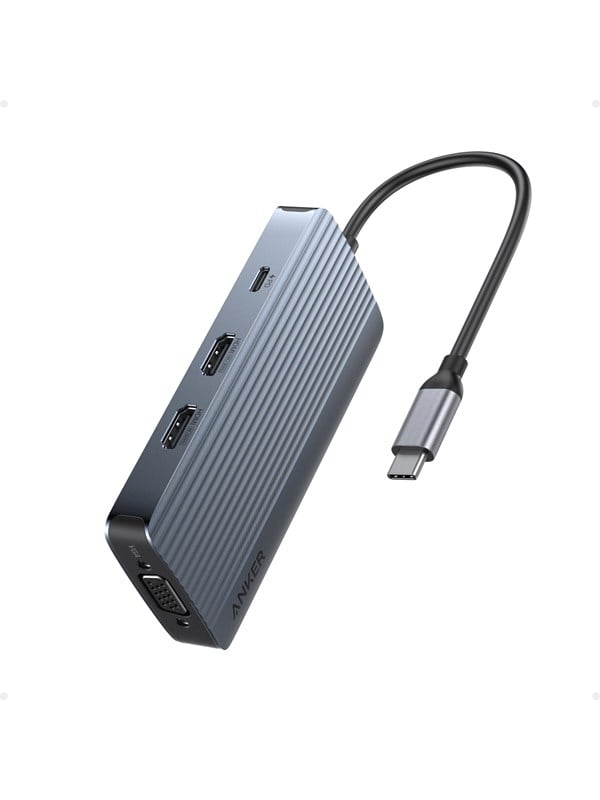 Anker USB-C Hub (8-i-1 Triple Display) - Grå