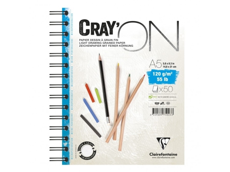 Clairefontaine Cray-On A5 Skitseblok - 50 Ark, Hvidt Papir