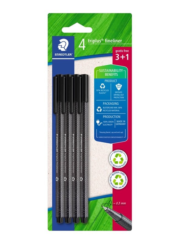 Staedtler Fineliner Triplus Sort, 4/Bk