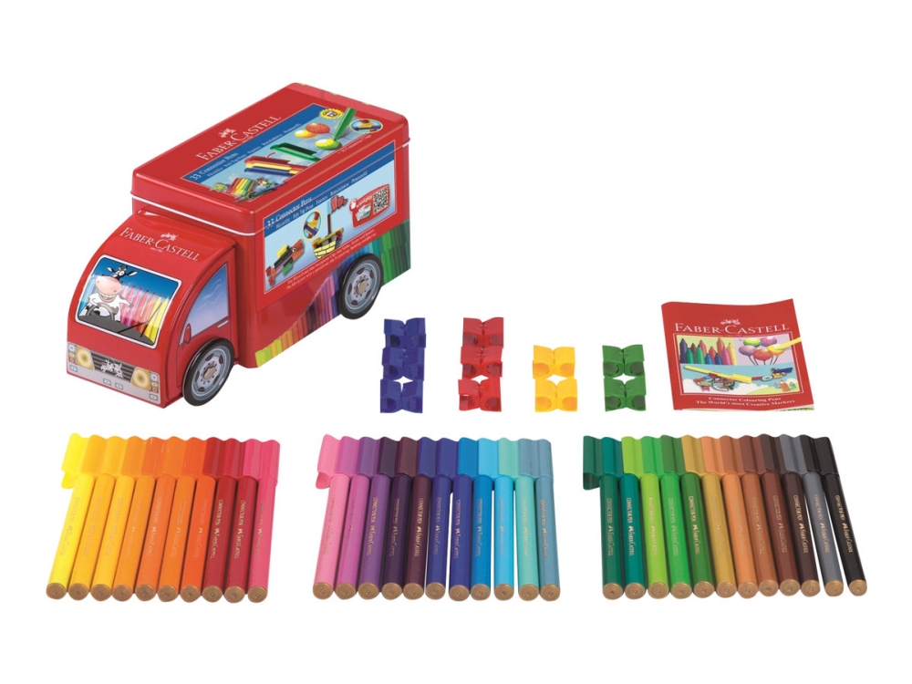 Faber-Castell Connector Pen Truck - Fiberspidspen - Assorterede Farver (Pakke Med 33)