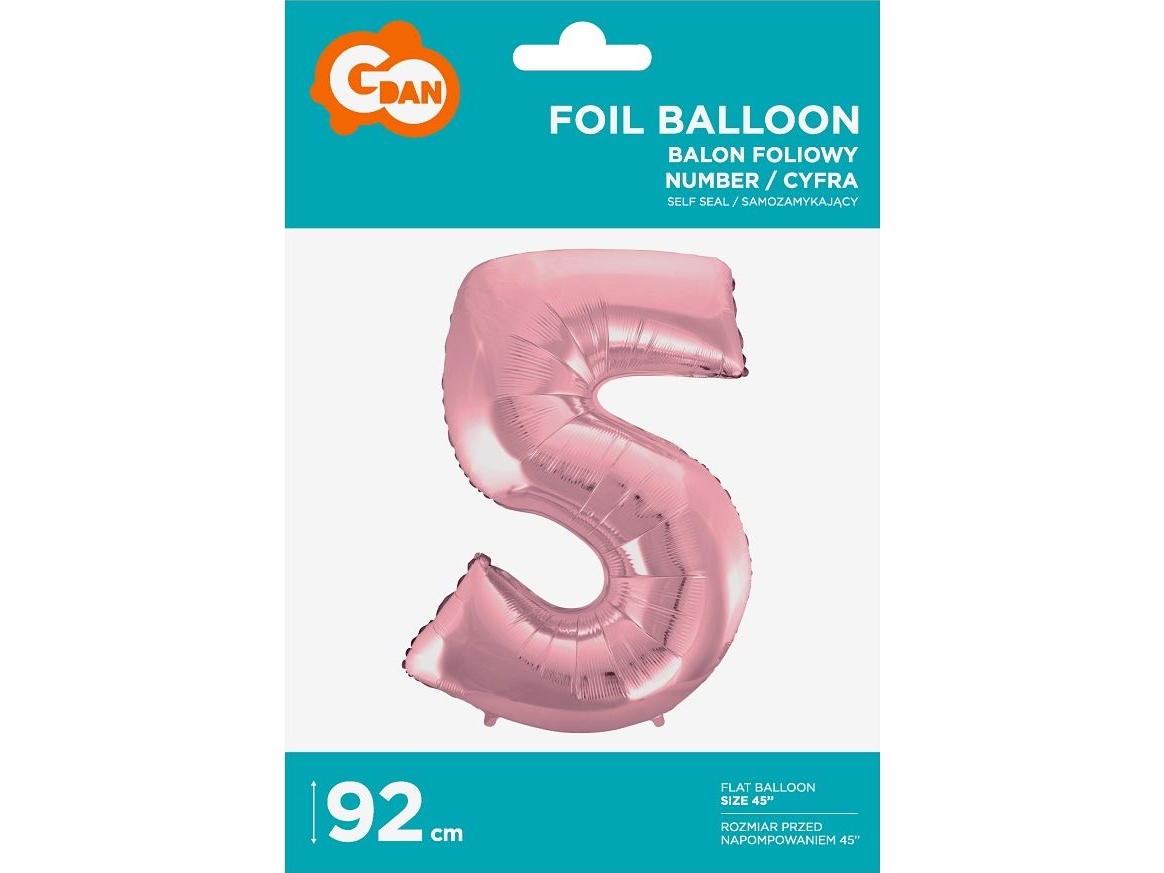 Godan Folieballon Nummer "5" Lyserød 92 Cm