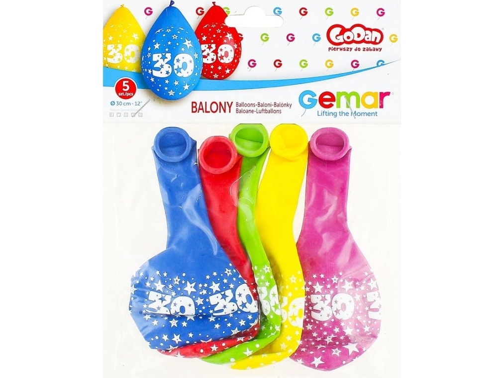 Gemar Balloons Number 30 Birthday, 5 Pcs, 12 Inches, Hanging