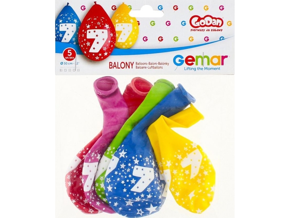 Gemar Balloons Number 7 Birthday, 5 Stk, 12 Tommer, Hængende