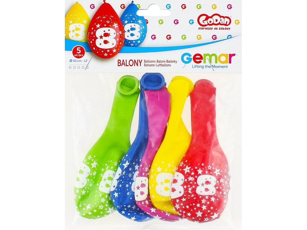 Gemar Balloner Nummer 8 Birthday, 5 Stk, 12 Tommer, Hængende