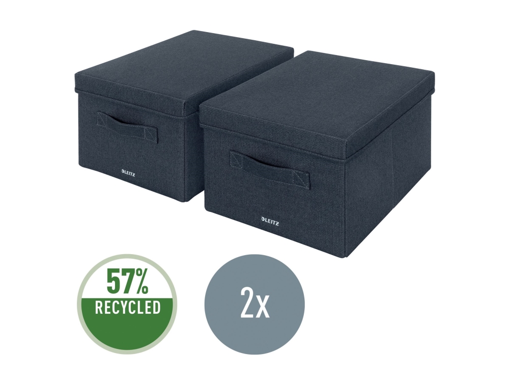 Leitz Opbevaringsboks Med Låg I Stof, Medium, Pakke Med 2 Stk. Fløjlsgrå