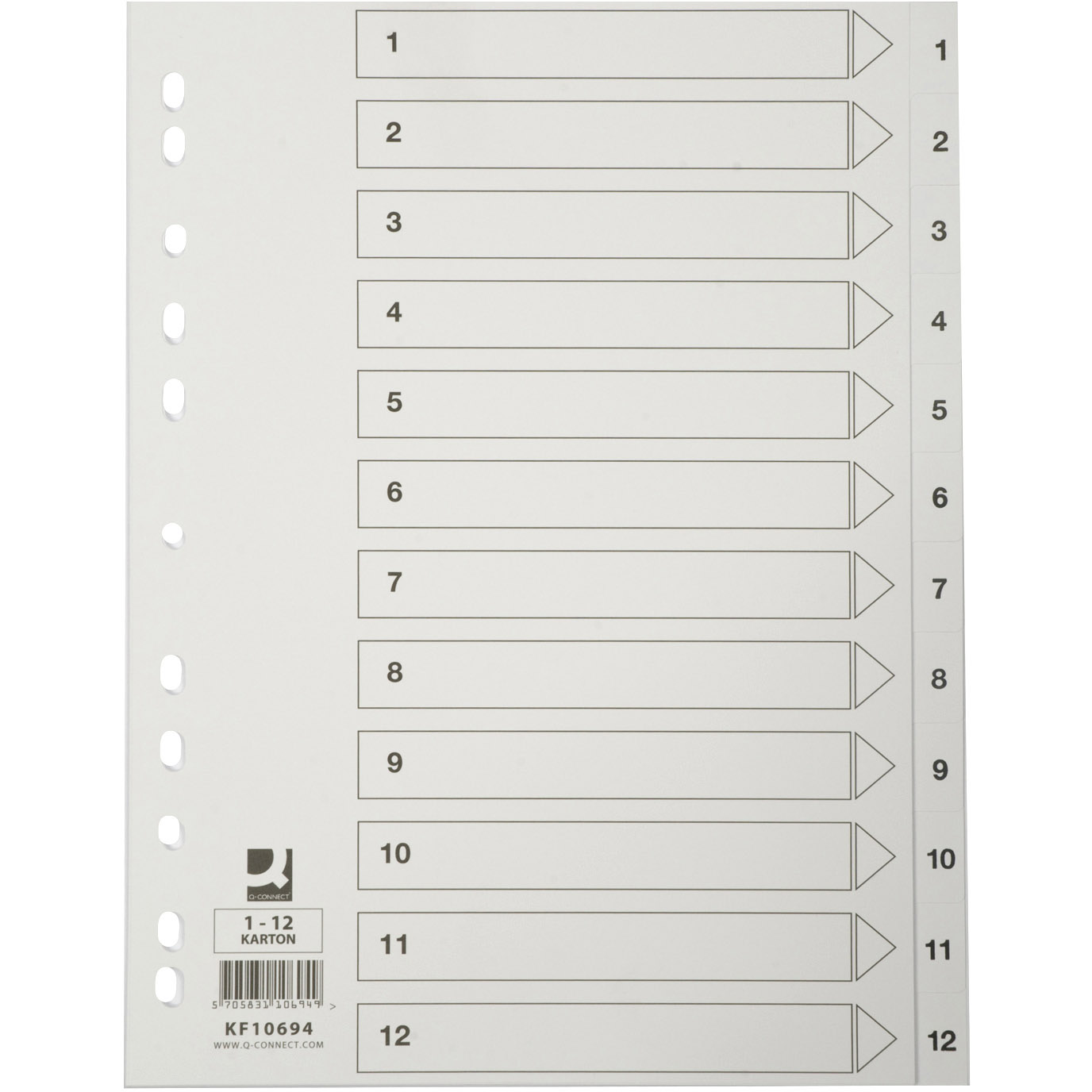 Q-connect register i A4 1-12 i karton i farven hvid