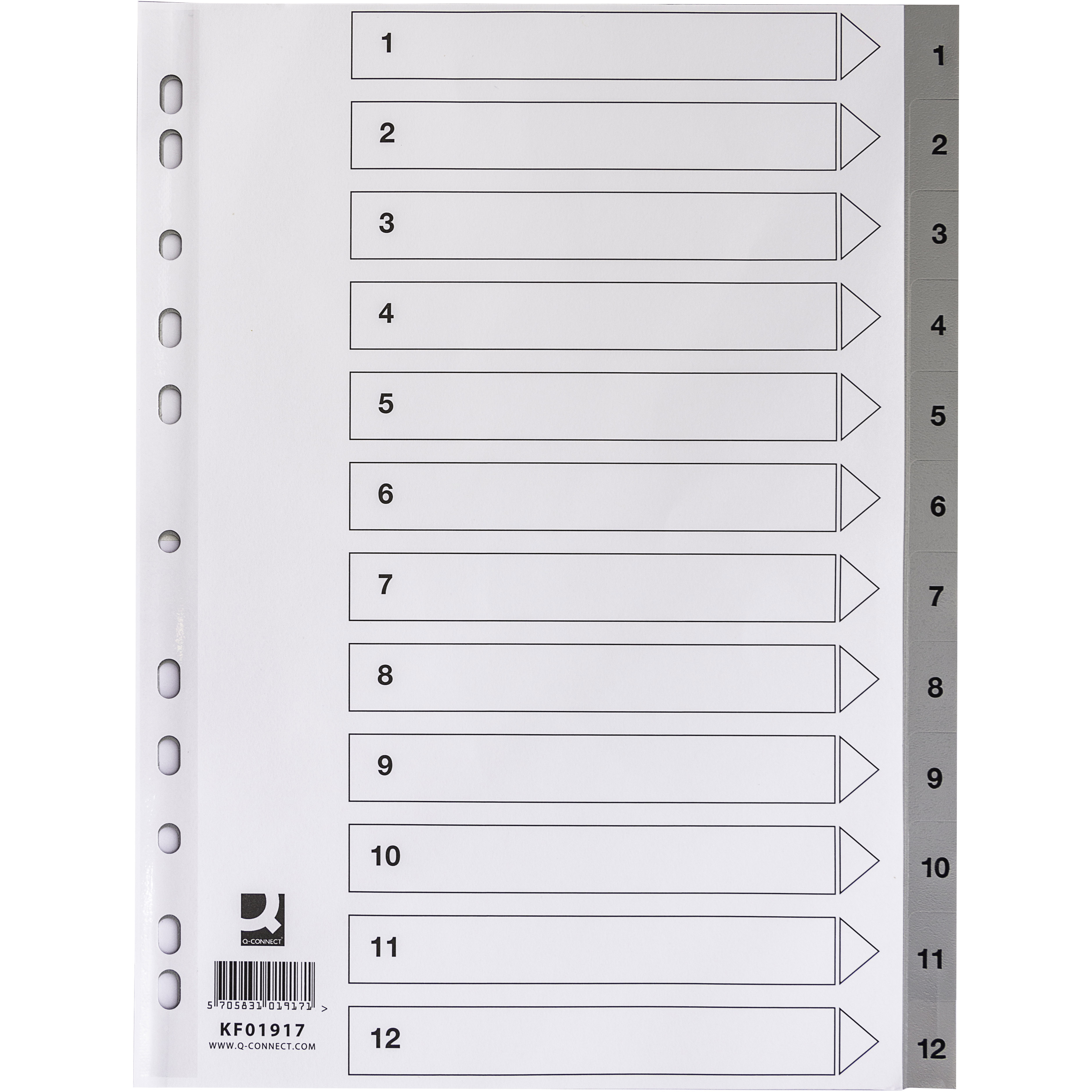Q-connect registersæt A4 med 12 tabs i grå